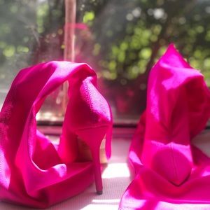 Pink knee high heels